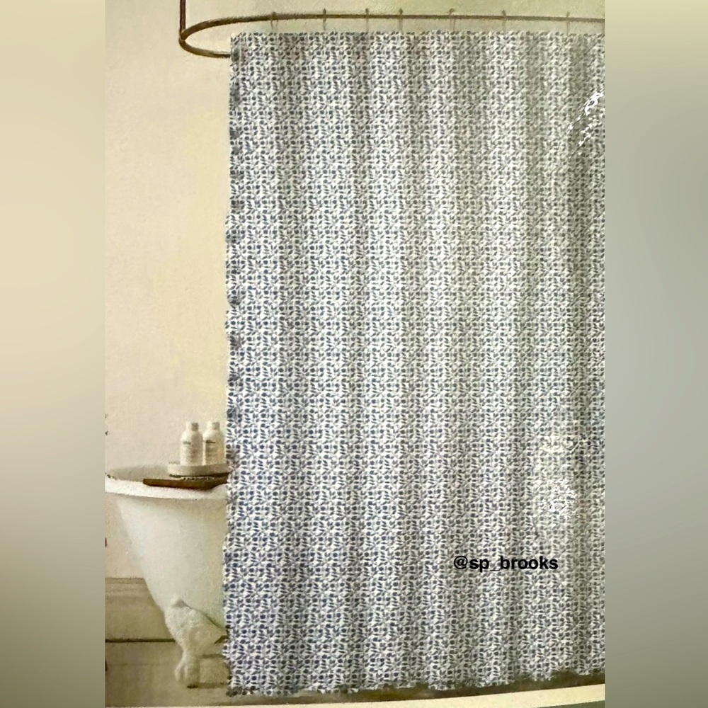 🎁MORRIS & Co. Shower Curtain - Rosehip Blue and White Cotton Gauze - 72”x72”